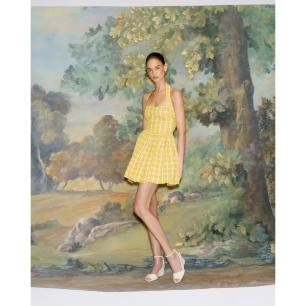 Markarian dress with romantic neckline and structured silhouette