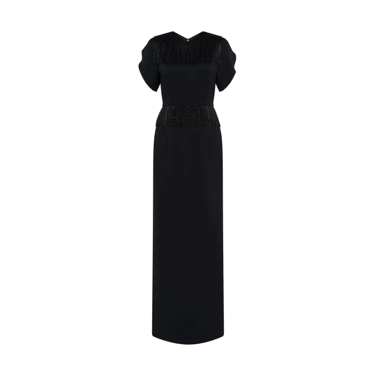 Markarian gown with romantic neckline and structured silhouette