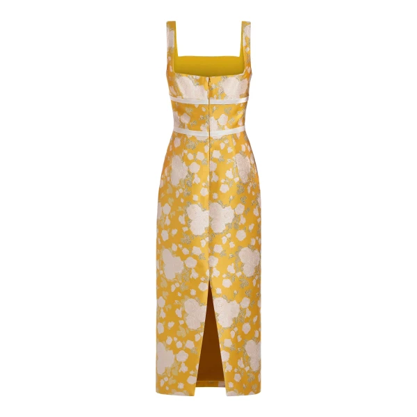 Markarian dress with romantic neckline and structured silhouette