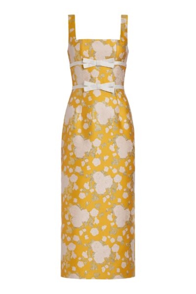 Markarian gown with romantic neckline and structured silhouette