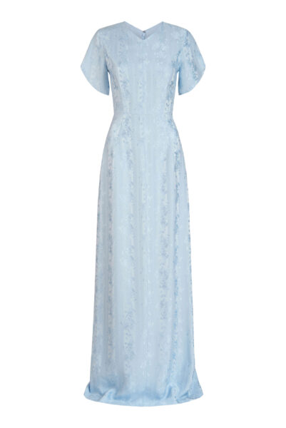 Markarian gown with romantic neckline and structured silhouette