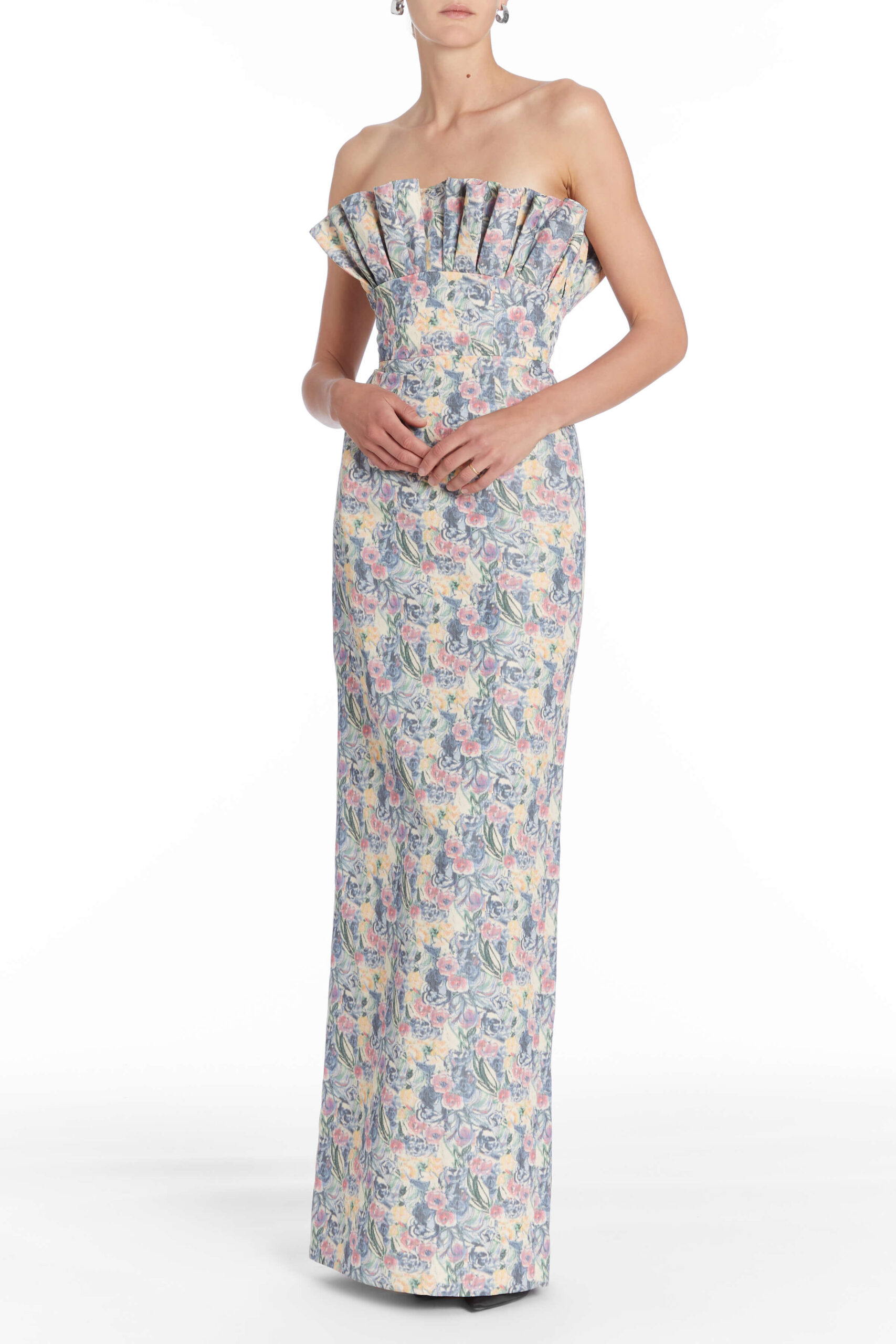 Markarian dresses with romantic neckline and structured silhouette