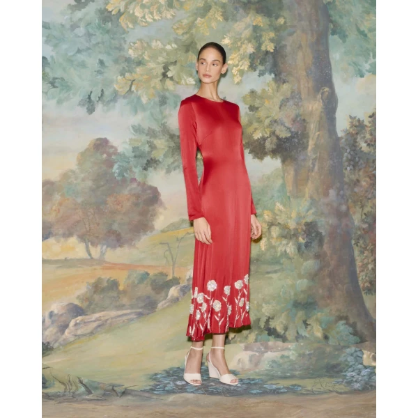 Markarian dress with romantic neckline and structured silhouette