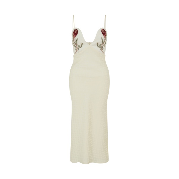 Markarian gown with romantic neckline and structured silhouette
