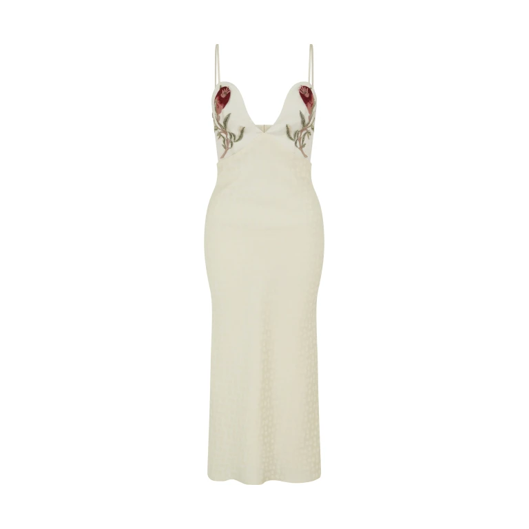 Markarian gown with romantic neckline and structured silhouette
