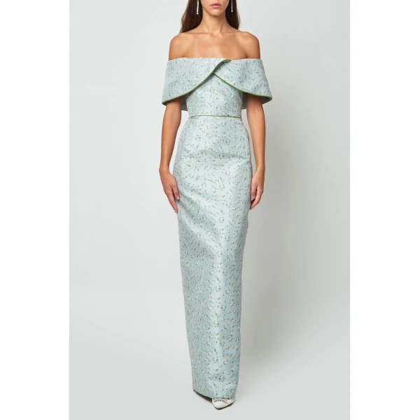 Markarian dresses with romantic neckline and structured silhouette