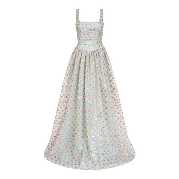 Markarian gown with romantic neckline and structured silhouette