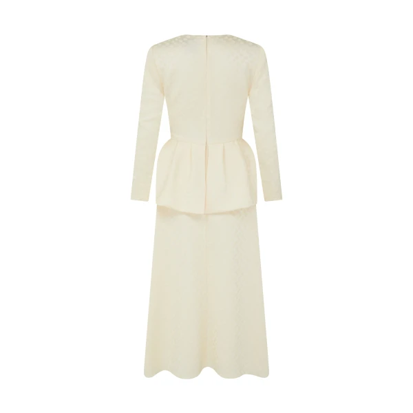 Markarian dress with romantic neckline and structured silhouette