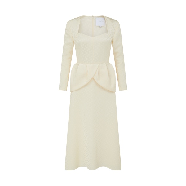 Markarian gown with romantic neckline and structured silhouette