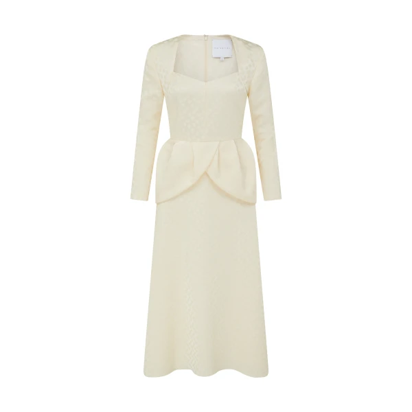 Markarian gown with romantic neckline and structured silhouette