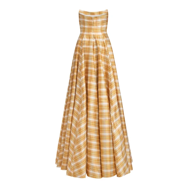 Markarian dresses with romantic neckline and structured silhouette