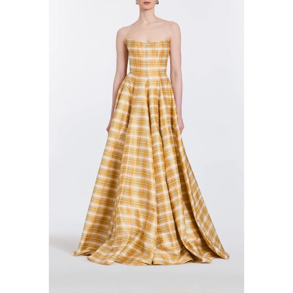 Markarian gowns with romantic neckline and structured silhouette