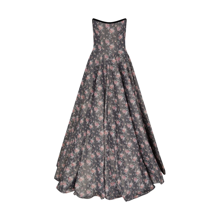 Markarian gown with romantic neckline and structured silhouette