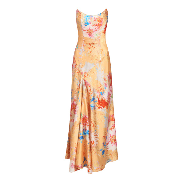 Markarian gown with romantic neckline and structured silhouette