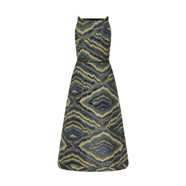 Markarian dresses with romantic neckline and structured silhouette