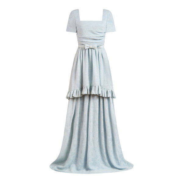 Markarian gown with romantic neckline and structured silhouette