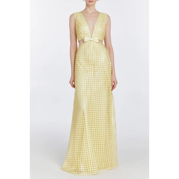 Markarian dresses with romantic neckline and structured silhouette
