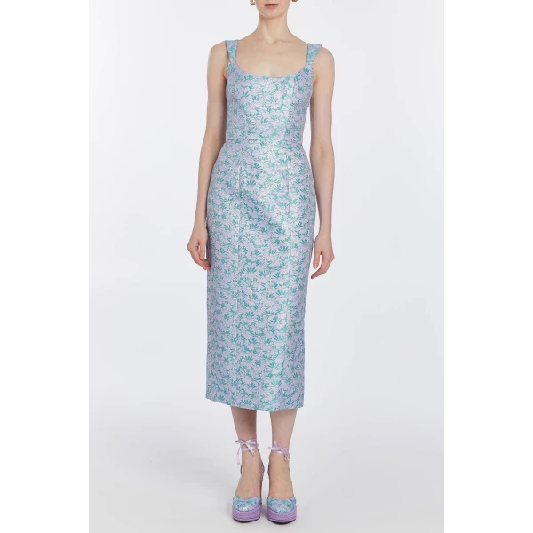 Markarian dresses with romantic neckline and structured silhouette