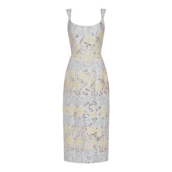 Markarian gown with romantic neckline and structured silhouette