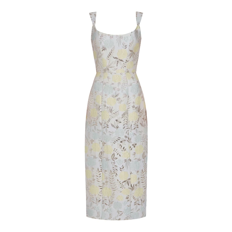 Markarian gown with romantic neckline and structured silhouette