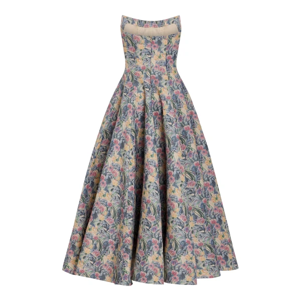 Markarian dress with romantic neckline and structured silhouette