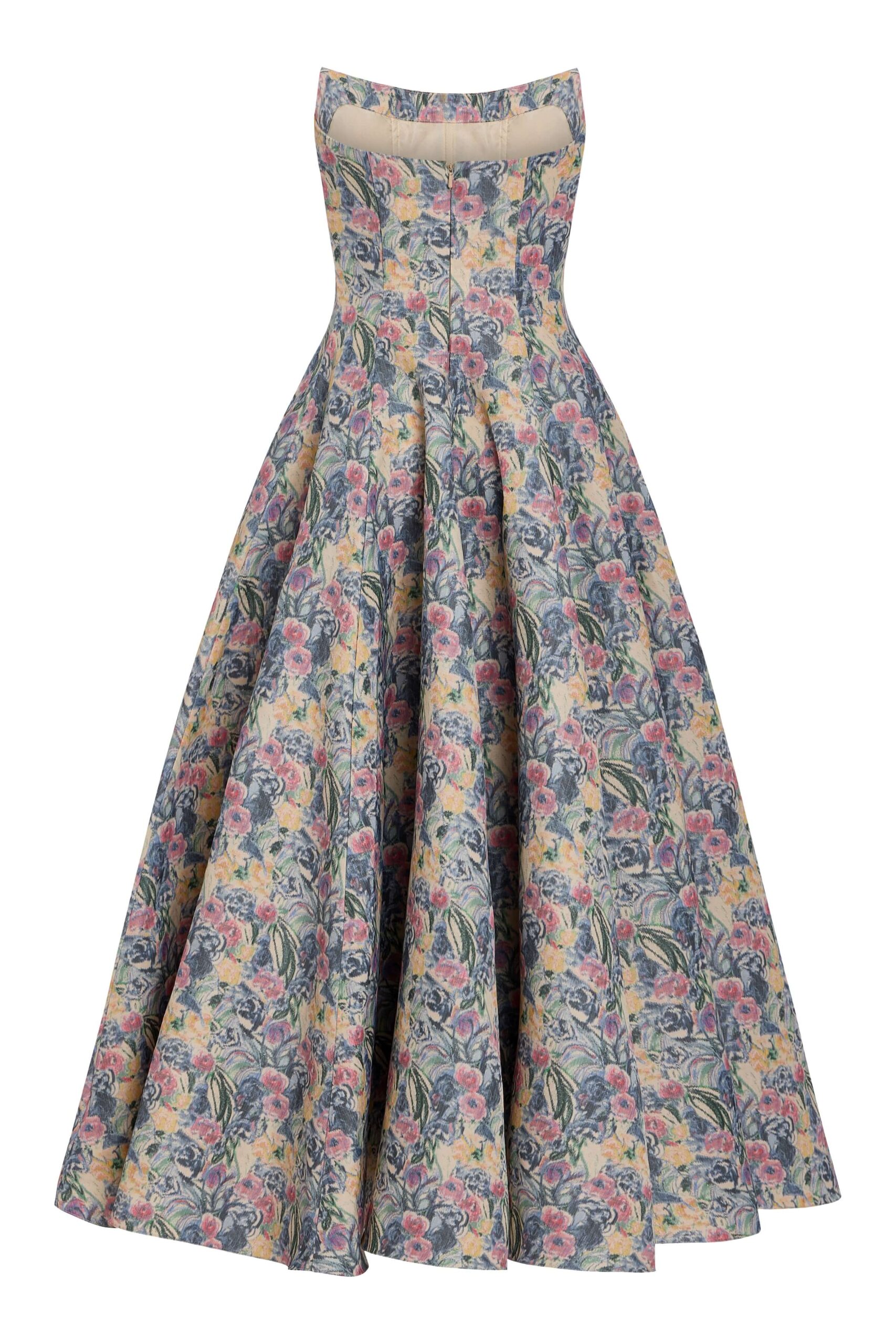 Markarian dress with romantic neckline and structured silhouette
