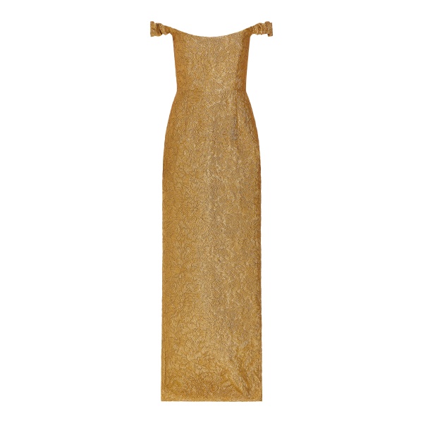 Markarian gown with romantic neckline and structured silhouette