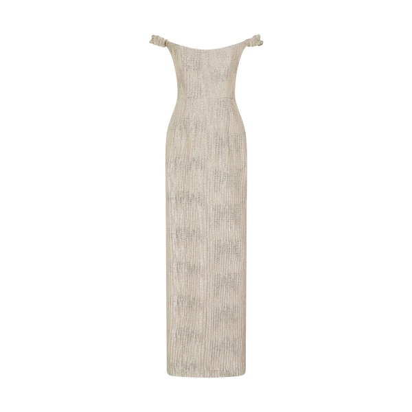 Markarian gown with romantic neckline and structured silhouette