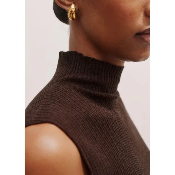 Me and Em Barely There Rib High Neck Tank – luxury British Brown in Me and Em exclusively at Luxury Shoes 