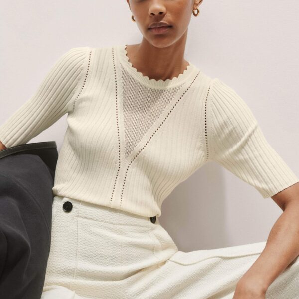 Me + Em Conceal + Reveal Lace Knit Slim Tee – luxury British Ivory in Me and Em exclusively at Luxury Shoes 