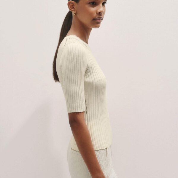 Me + Em Conceal + Reveal Lace Knit Slim Tee – luxury British Ivory in Me and Em exclusively at Luxury Shoes 