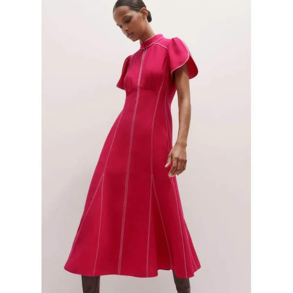 Me + Em Contrast Stitch Midi Dress – luxury British Pink in Me and Em exclusively at Luxury Shoes 