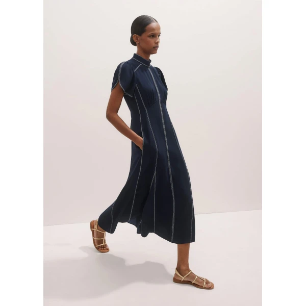 Me + Em Contrast Stitch Midi Dress – luxury British Blue in Me and Em exclusively at Luxury Shoes 