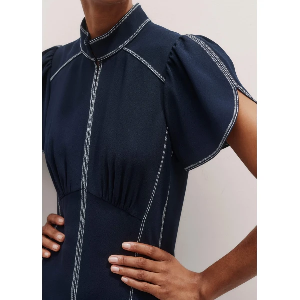 Me and Em Contrast Stitch Midi Dress – luxury British Blue in Me and Em exclusively at Luxury Shoes 