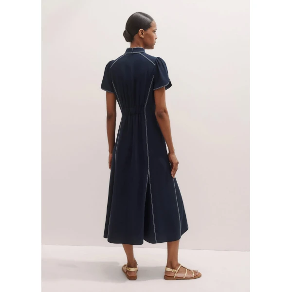 Me and Em Contrast Stitch Midi Dress – luxury British Blue in Me and Em exclusively at Luxury Shoes 