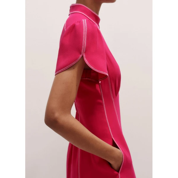 Me + Em Contrast Stitch Midi Dress – luxury British Pink in Me and Em exclusively at Luxury Shoes 