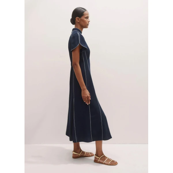 Me + Em Contrast Stitch Midi Dress – luxury British Blue in Me and Em exclusively at Luxury Shoes 