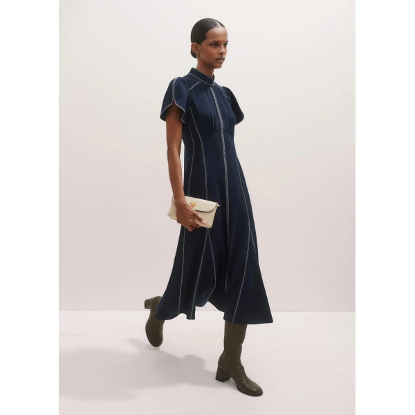 Me and Em Contrast Stitch Midi Dress – luxury British Blue in Me and Em exclusively at Luxury Shoes 