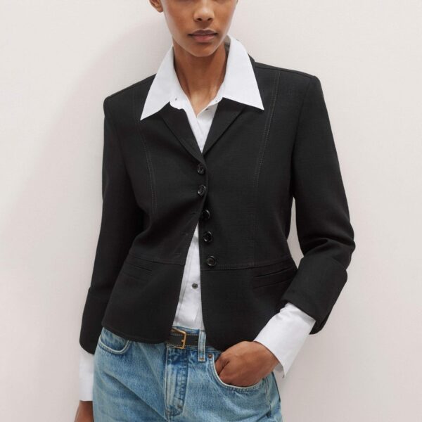 Me and Em Contrast Topstitch Short Fitted Blazer – luxury British Black in Me and Em exclusively at Luxury Shoes 