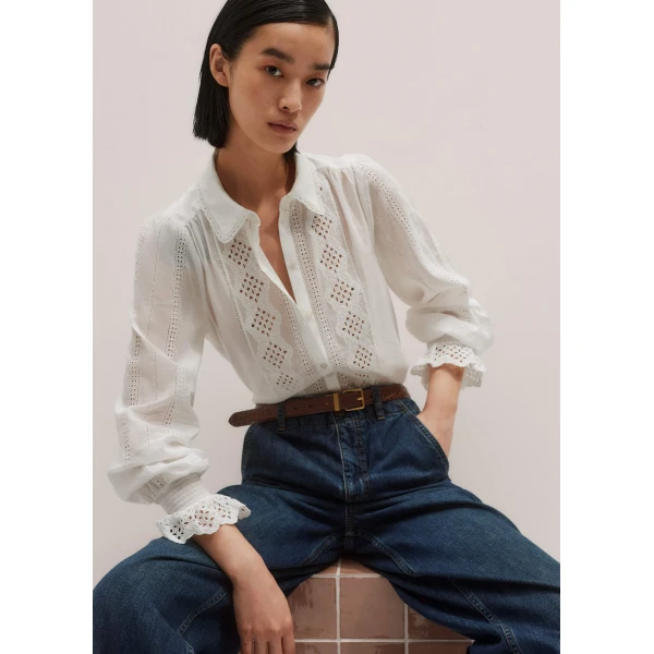 Me + Em Cotton Broderie Detail Straight Shirt – luxury British White in Me and Em exclusively at Luxury Shoes 