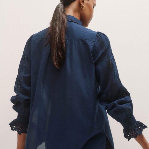 Me and Em Cotton Broderie Detail Straight Shirt – luxury British Blue in Me and Em exclusively at Luxury Shoes 