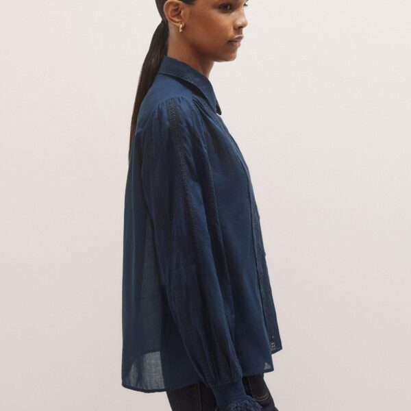 Me + Em Cotton Broderie Detail Straight Shirt – luxury British Blue in Me and Em exclusively at Luxury Shoes 