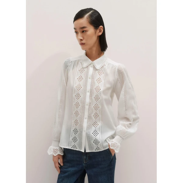 Me and Em Cotton Broderie Detail Straight Shirt – luxury British White in Me and Em exclusively at Luxury Shoes 
