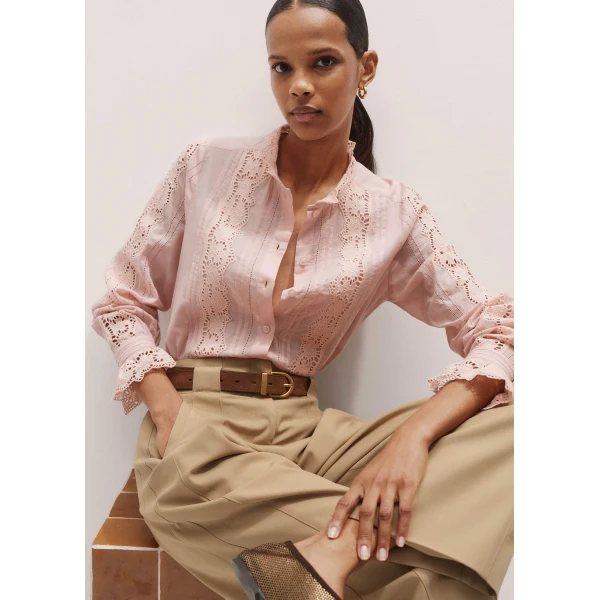 Me + Em Cotton Embroidery Detail Straight Blouse – luxury British Pink in Me and Em exclusively at Luxury Shoes 