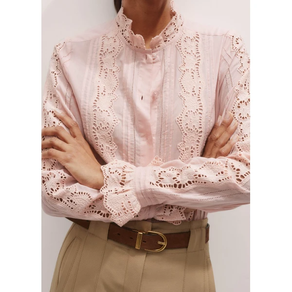 Me and Em Cotton Embroidery Detail Straight Blouse – luxury British Pink in Me and Em exclusively at Luxury Shoes 