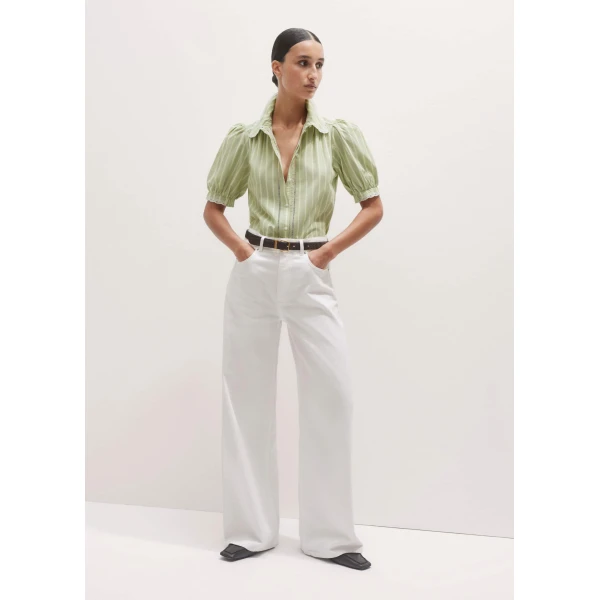 Me + Em Cotton Stripe Lace Trim Blouse – luxury British Green in Me and Em exclusively at Luxury Shoes 