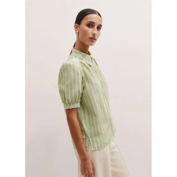 Me + Em Cotton Stripe Lace Trim Blouse – luxury British Green in Me and Em exclusively at Luxury Shoes 