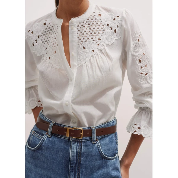 Me + Em Cotton Voile Floral Embroidery Blouse – luxury British White in Me and Em exclusively at Luxury Shoes 
