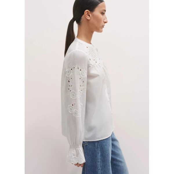 Me and Em Cotton Voile Floral Embroidery Blouse – luxury British White in Me and Em exclusively at Luxury Shoes 