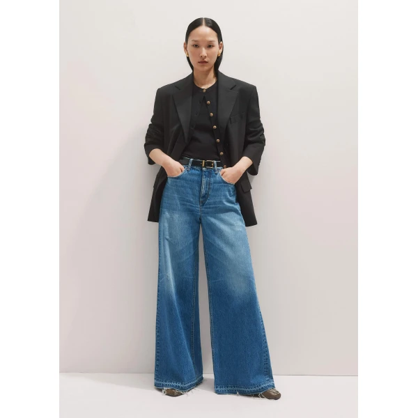Me and Em Distressed Ultimate Wide-Leg Jean – luxury British Blue in Me and Em exclusively at Luxury Shoes 